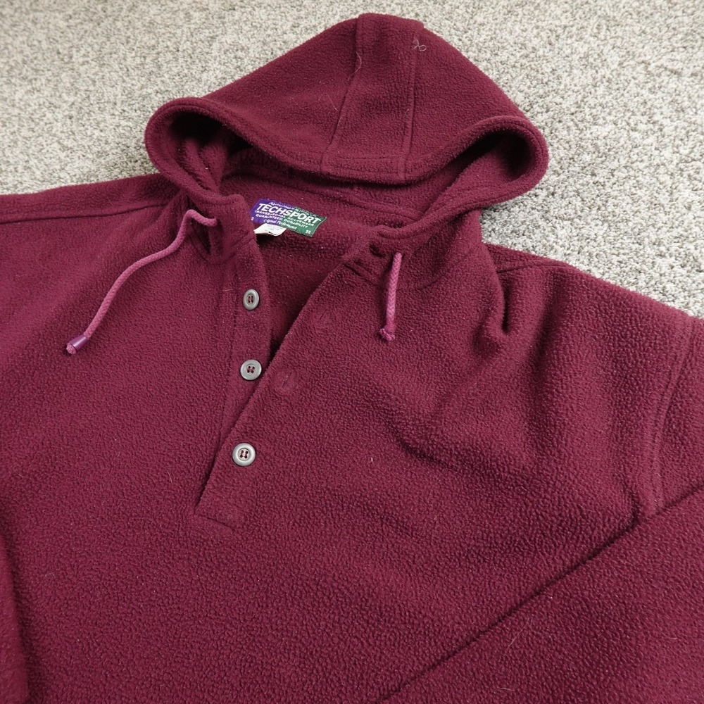VTG Abercrombie Fitch Hoodie Mens L Red Purple Henley Pullover Fleece Jacket USA